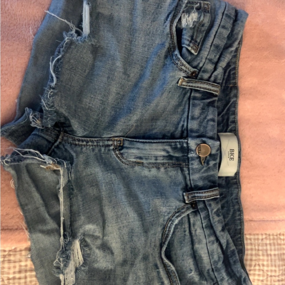 BKE Light Blue Distressed Denim Shorts